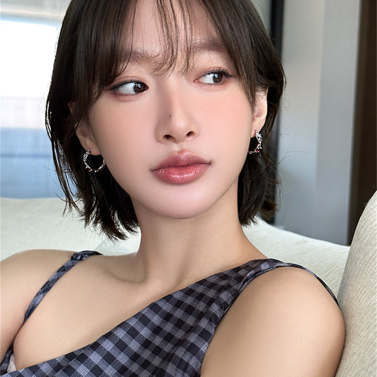 A관 - 925 은침 컬러 큐빅 링 귀걸이 [EH-4027] 25.10-2