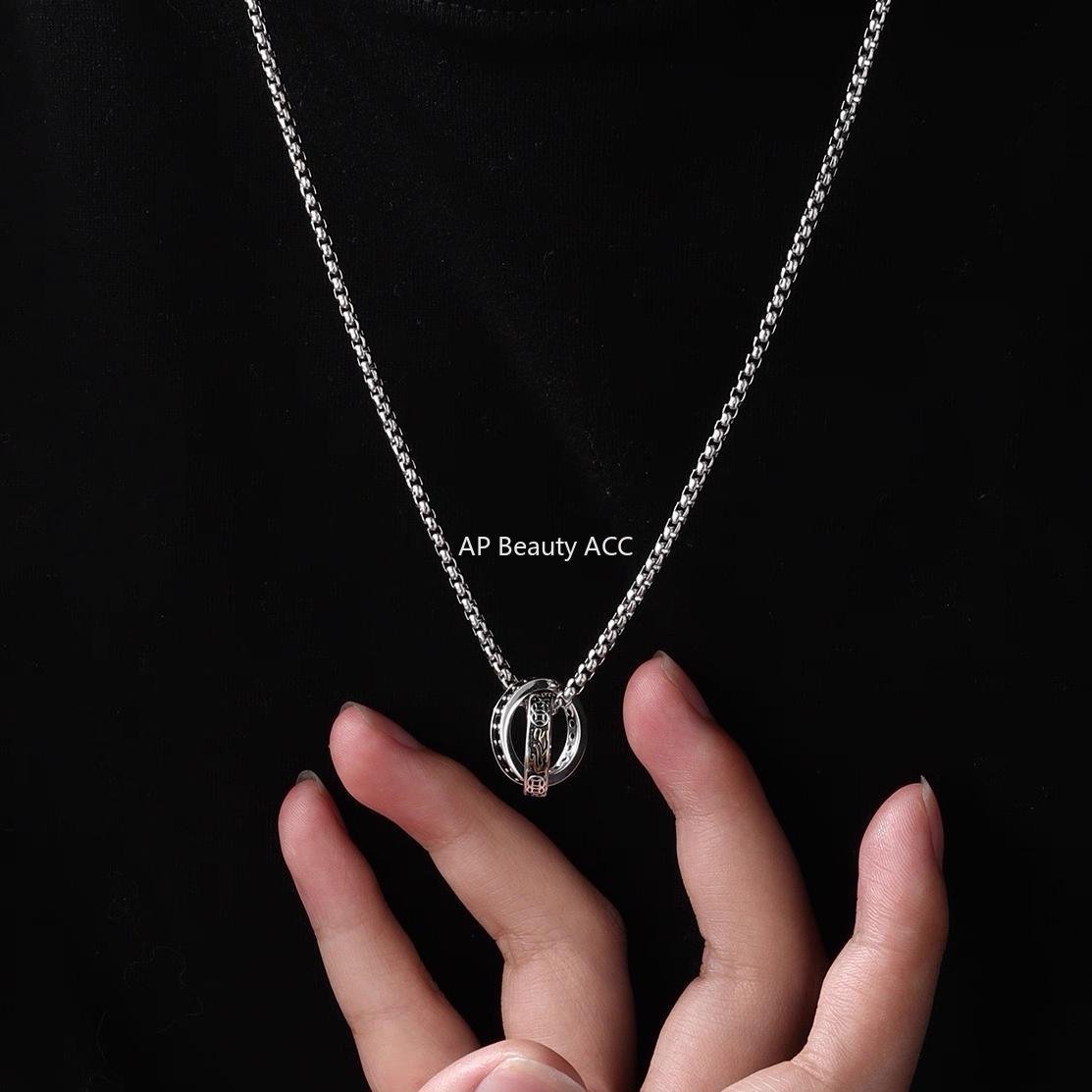 G관 - 이중 링 큐빅 디자인 펜던트 남성용 목걸이 [X1210] 25.10-3