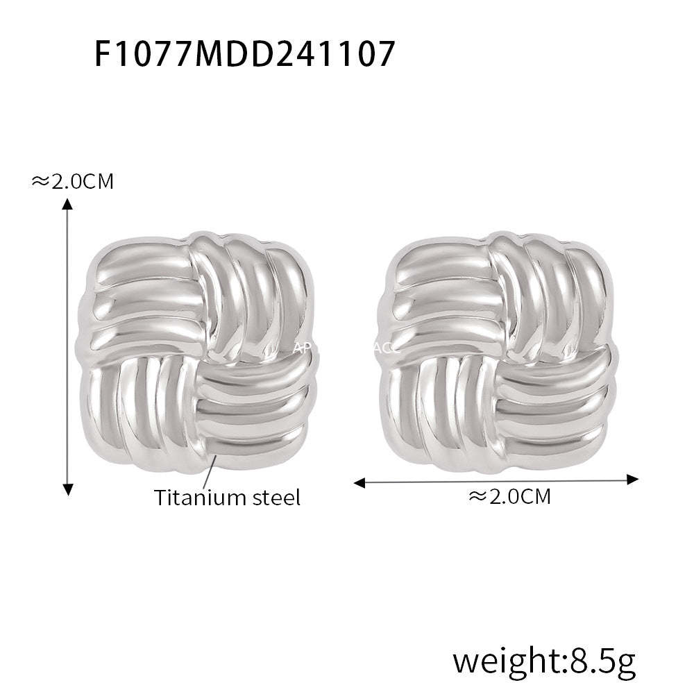 D관 - 트렌디 유니크 사각형 대각선 텍스처 스테인리스 스틸 도금 귀걸이 [F1274] 24.11-3
