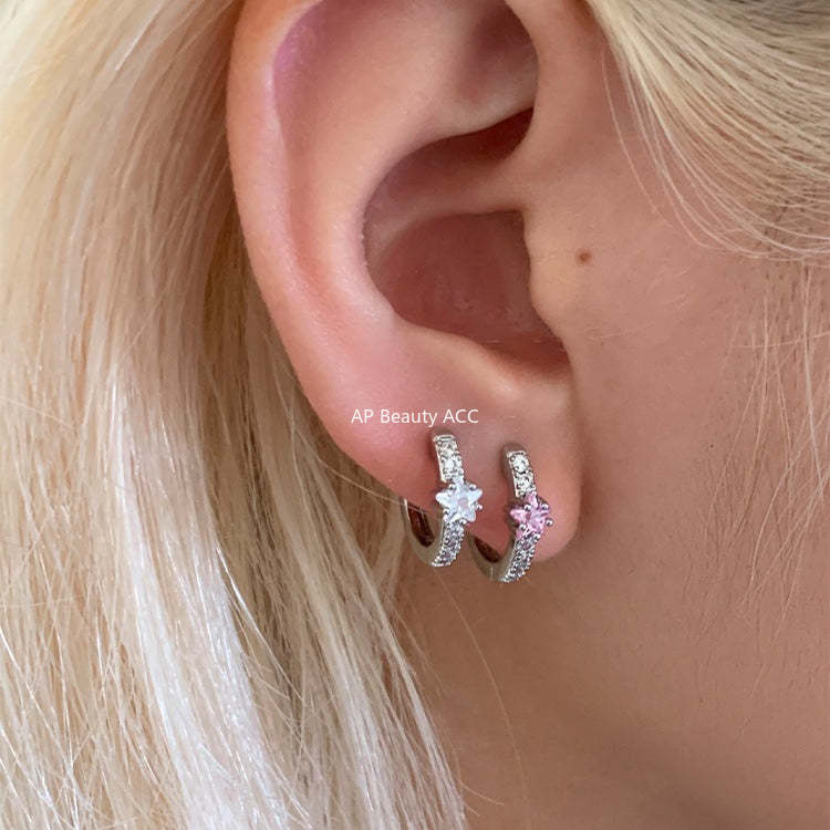 A관 - 별 큐빅 316 스테인리스 스틸 링 귀걸이 [EH-4333] 25.12-1