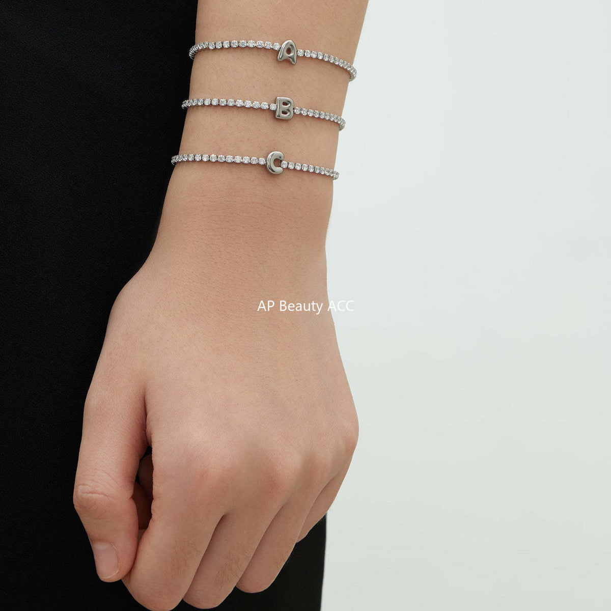 D관 - 스테인리스 스틸 18K 도금 알파벳 큐빅 팔찌 [RE023] 25.12-3