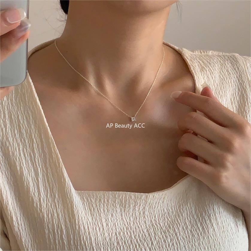 F관 - 925 실버 사각 큐빅 펜던트 목걸이 [B1197] 25.12-2