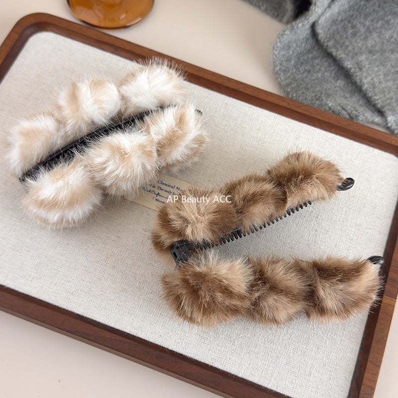 E관 - 퍼 소재 3구 디자인 호피무늬 집게핀 [27619] 25.10-5