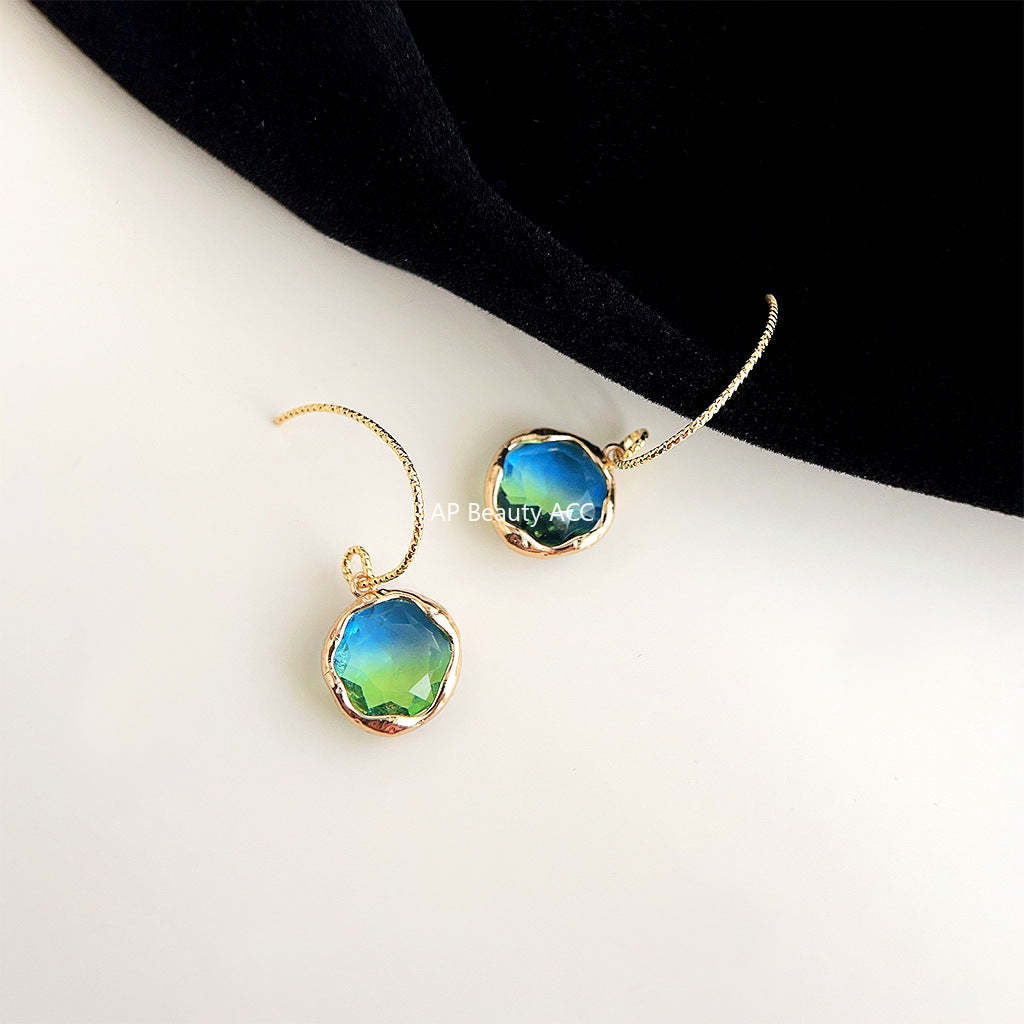 C관 - 14K 도금 프렌치 복고풍 그라데이션 유리 크리스탈 기하학 귀걸이 [4184] 24.05-5