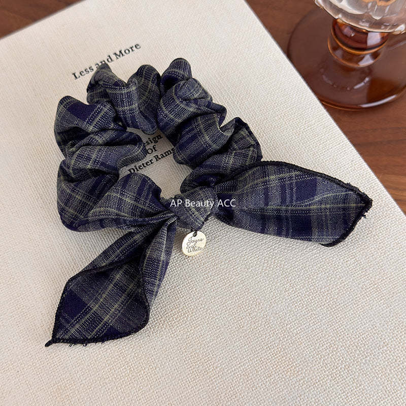 E관 - 레트로 체크 리본 머리끈 모양 곱창 헤어밴드 [27646] 25.11-1
