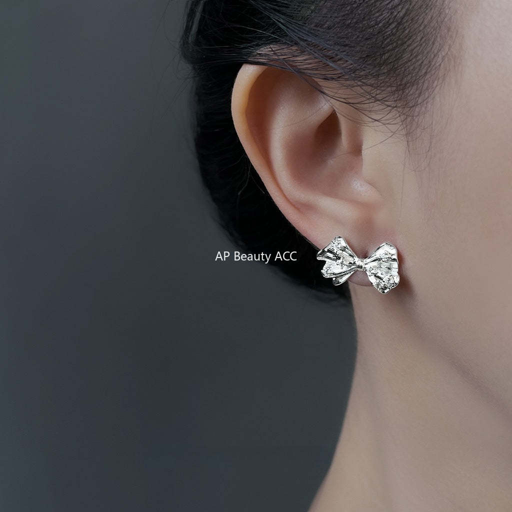 C관 - 925 은침 주름 리본 큐빅 귀걸이 [6948] 25.10-4