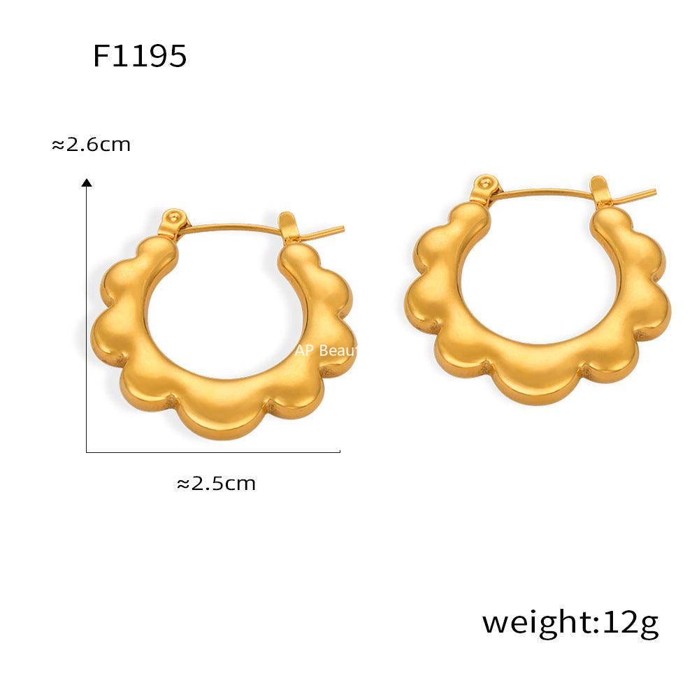 D관 - 산뜻 미니멀 유니크 트렌디 실용적 티타늄 스틸 골드 도금 선 플라워 에지 귀걸이 [F1195] 24.03-3