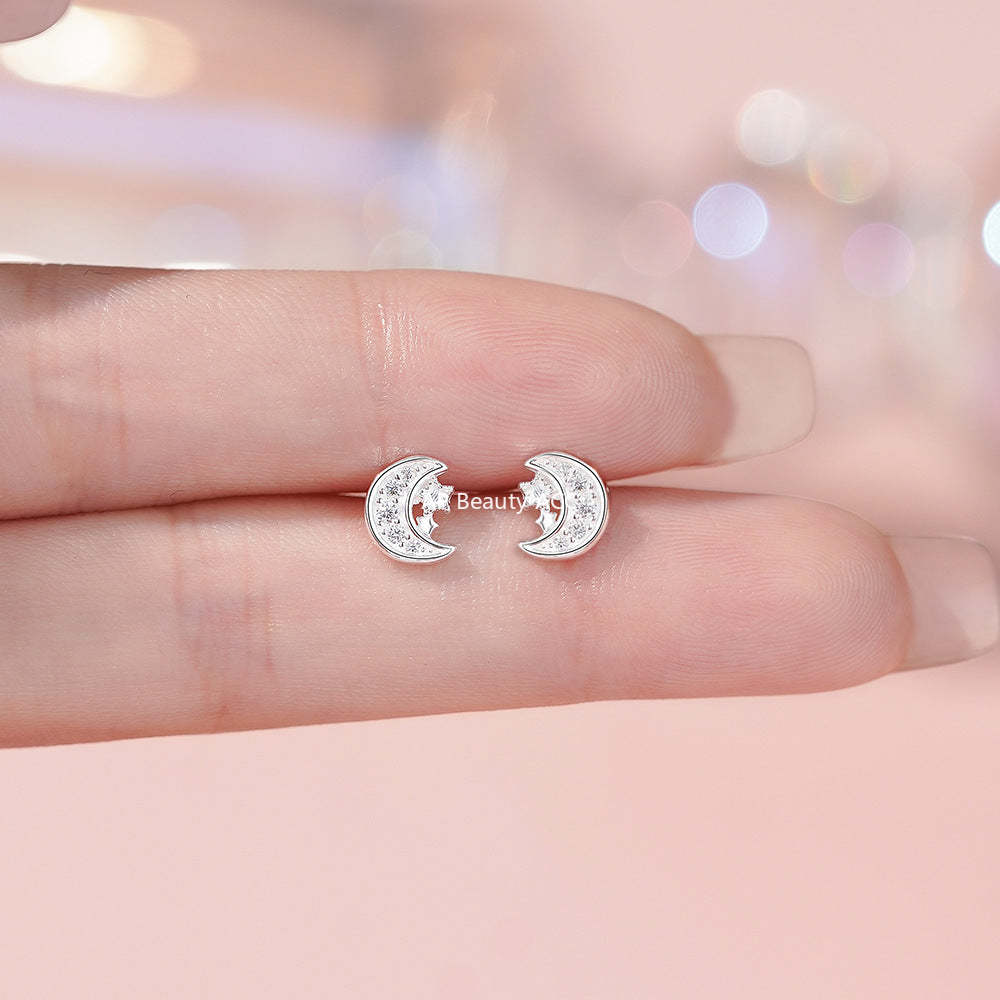 B관 - 999 실버 달 별 모양 큐빅 귀걸이 [YC4183E_1] 25.12-1