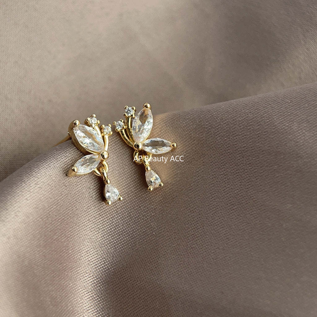 C관 - 미니 큐빅 나비 14K 도금 은침 귀걸이 우아하고 간결한 귀걸이 [3895] 24.04-4
