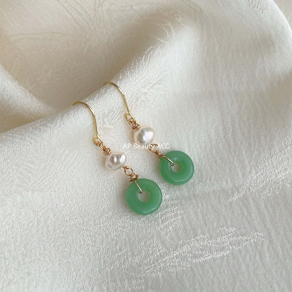 C관 - 담수 진주 핸드메이드 유리 합성옥 복고풍 개성 있는 귀걸이 [4094] 24.05-3