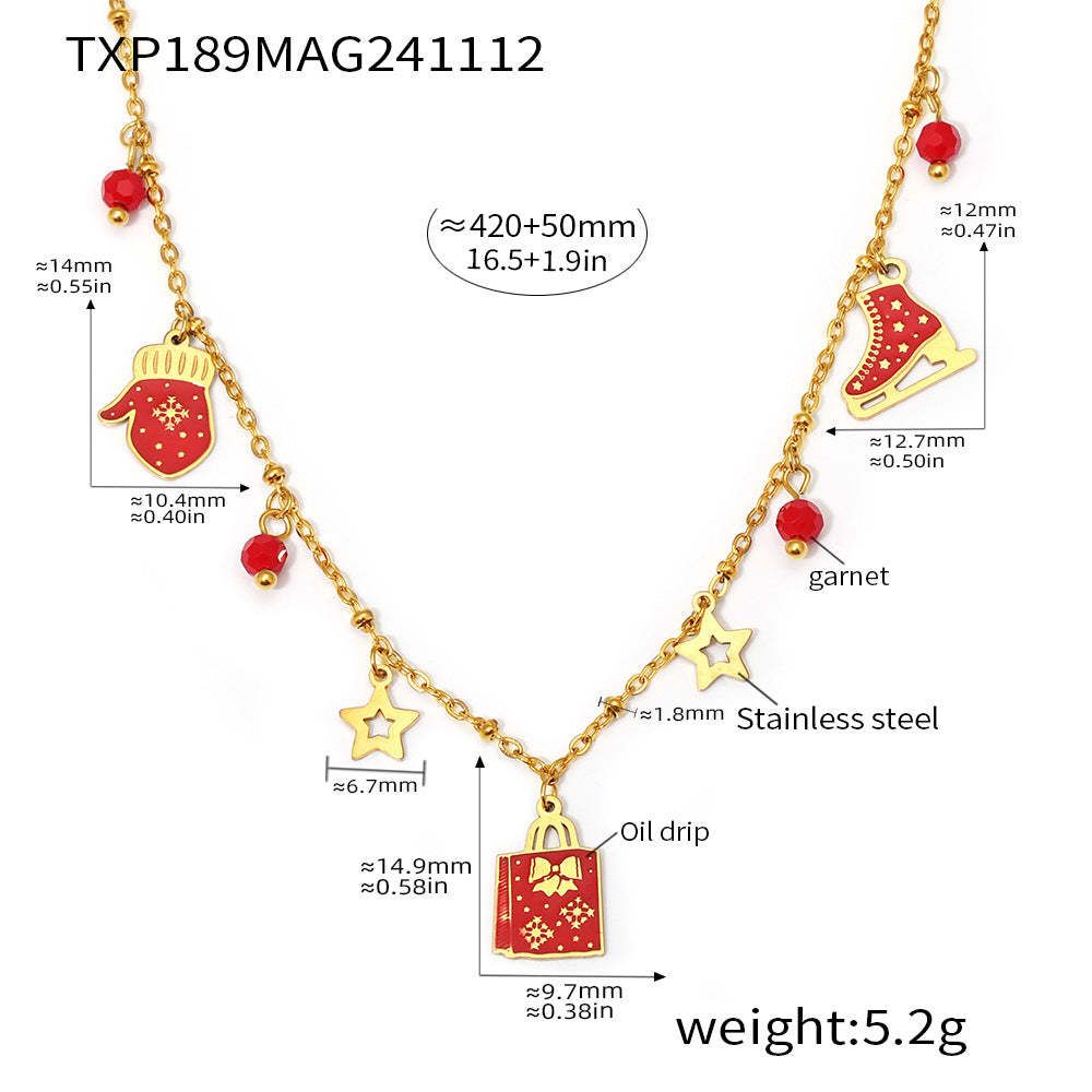 D관 - 크리스마스 펜던트 스테인리스 스틸 PVD 18K 도금 목걸이 팔찌 [TXP189-TXE189] 24.11-3