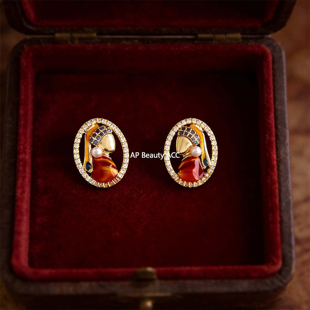 C관 - 명화 인물 큐빅 진주 925 은침 귀걸이 [7239] 25.12-3