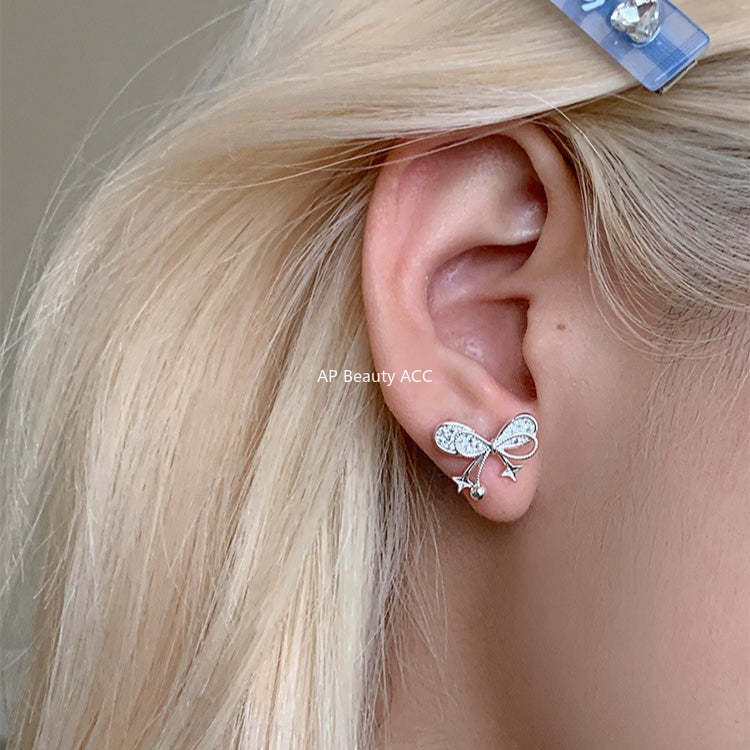 A관 - 925 은침 리본 별 큐빅 귀걸이 [EH-4329] 25.12-1