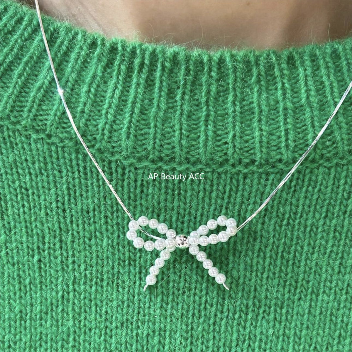 F관 - 925 실버 비즈 리본 진주 목걸이 [B1233] 25.10-3