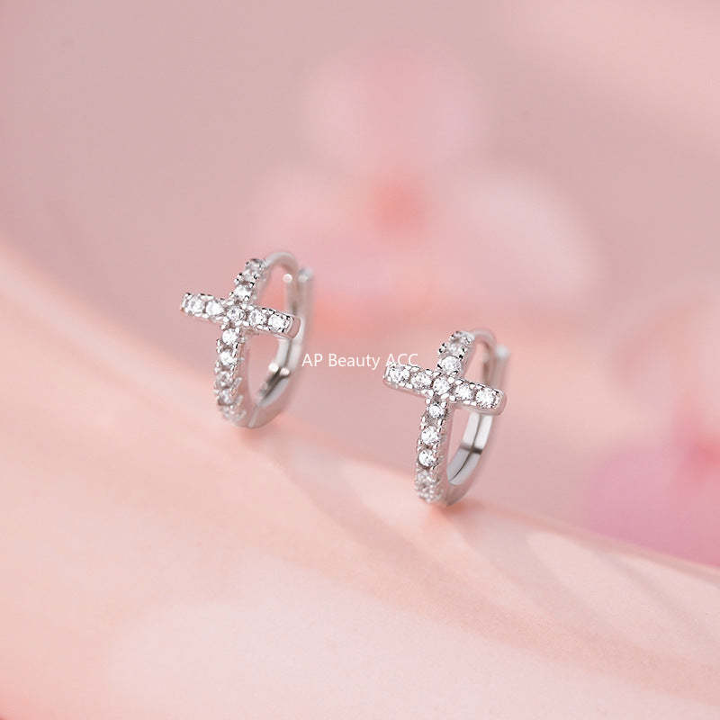 B관 - 999 실버 크로스 십자가 후프 귀걸이 [YC7384E_1] 25.11-4