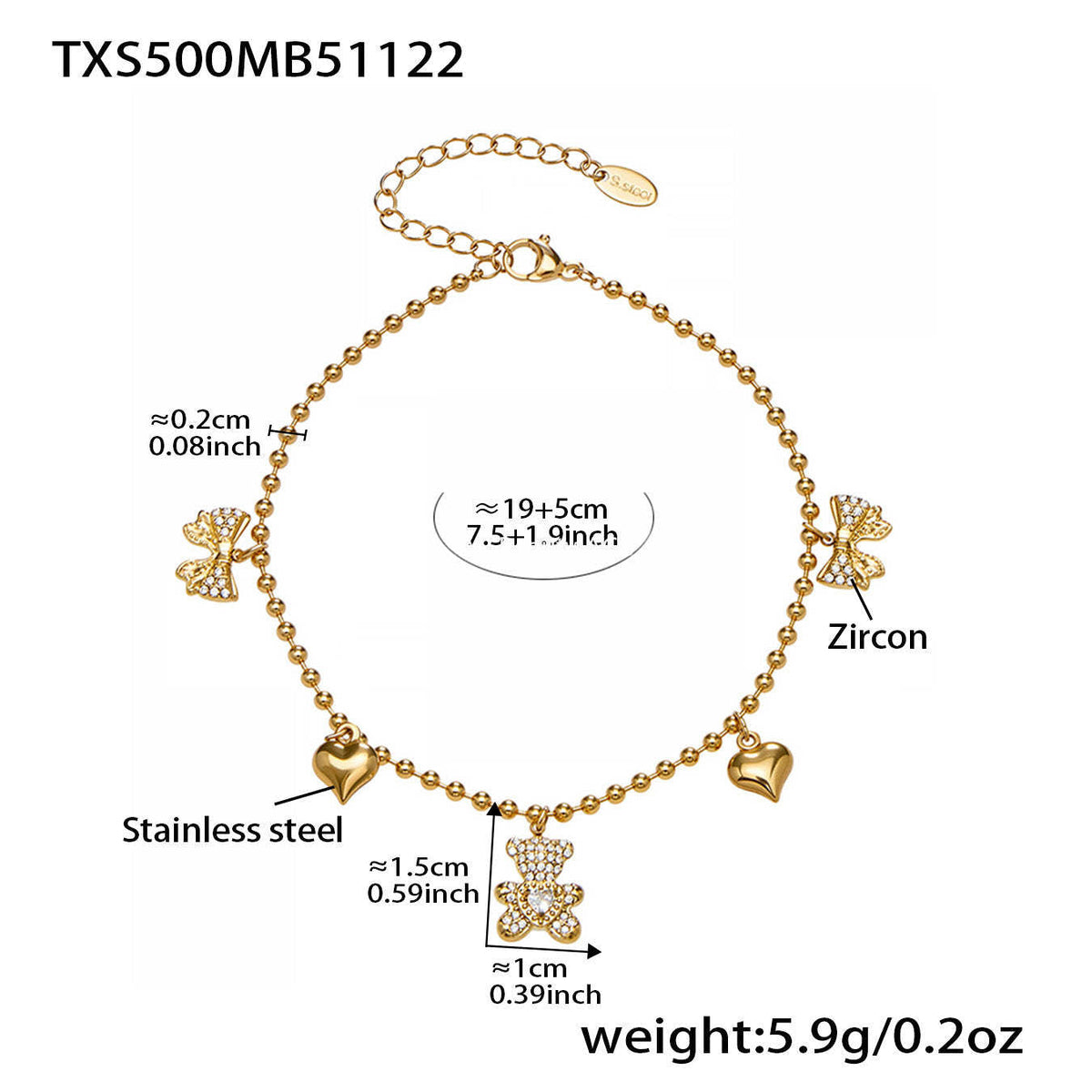 D관 - 스테인리스 스틸 곰 리본 하트 풀큐빅 펜던트 목걸이 팔찌 귀걸이 [TXP500] 25.11-4