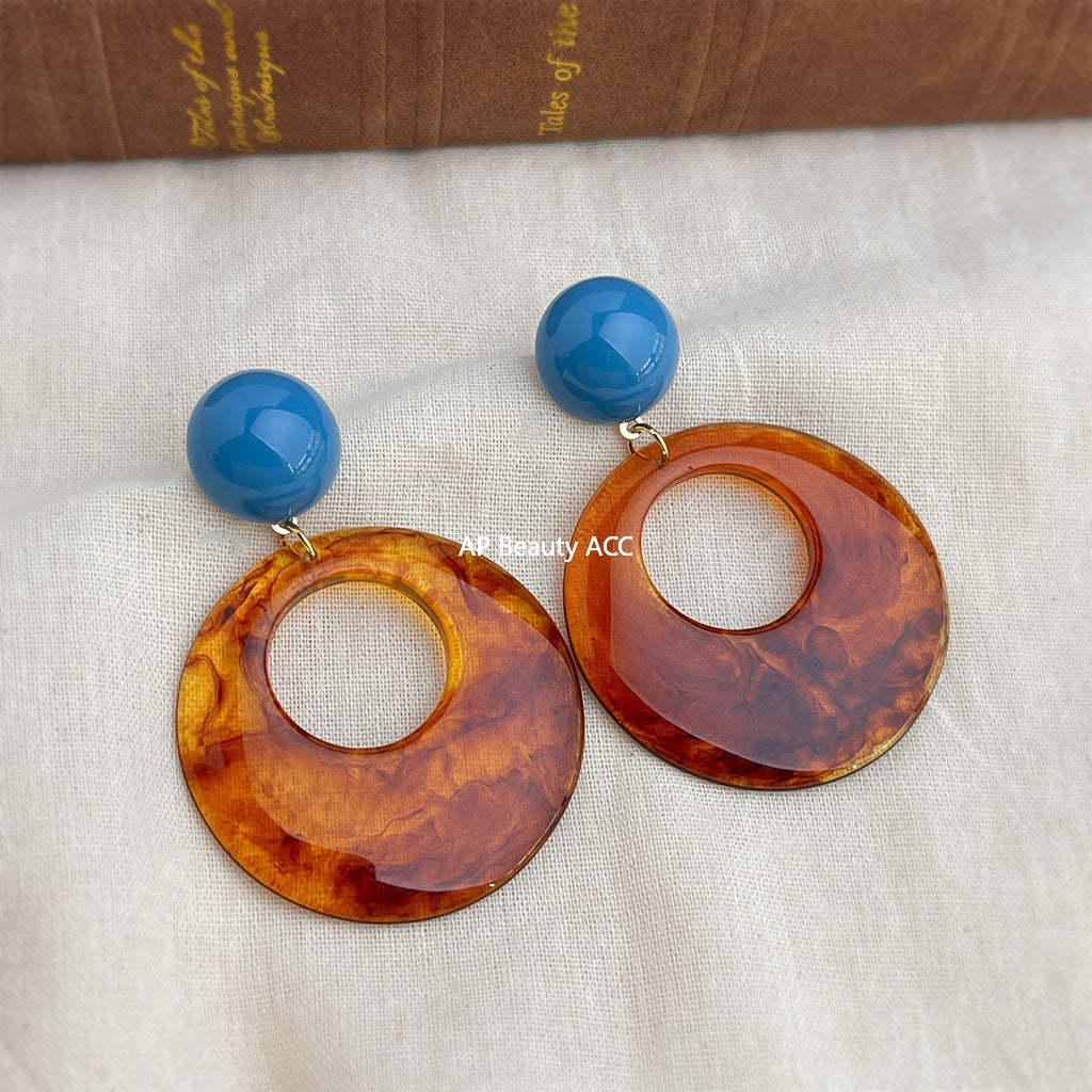 C관 - 대형 원형 레진 블루 볼 핸드메이드 귀걸이 [7029] 25.11-1