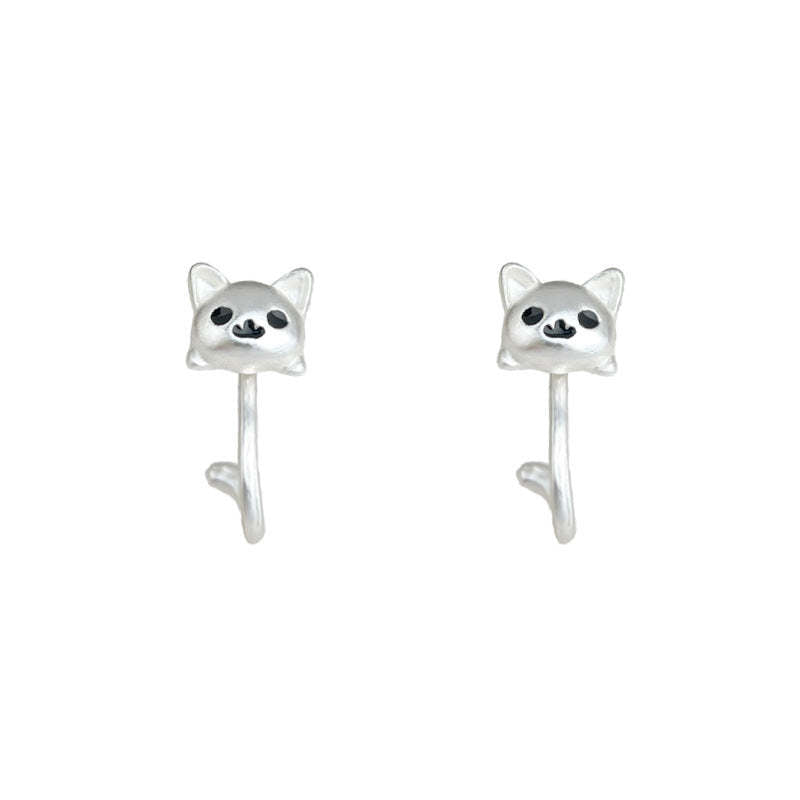 C관 - 925 은침 핸드페인팅 고양이 무광 귀걸이 [6596] 25.09-1