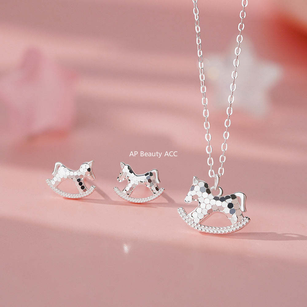 B관 - 999 실버 얼음 느낌 목마 모양 목걸이 귀걸이 [YC1327N_1 YC3225E_2] 25.11-4
