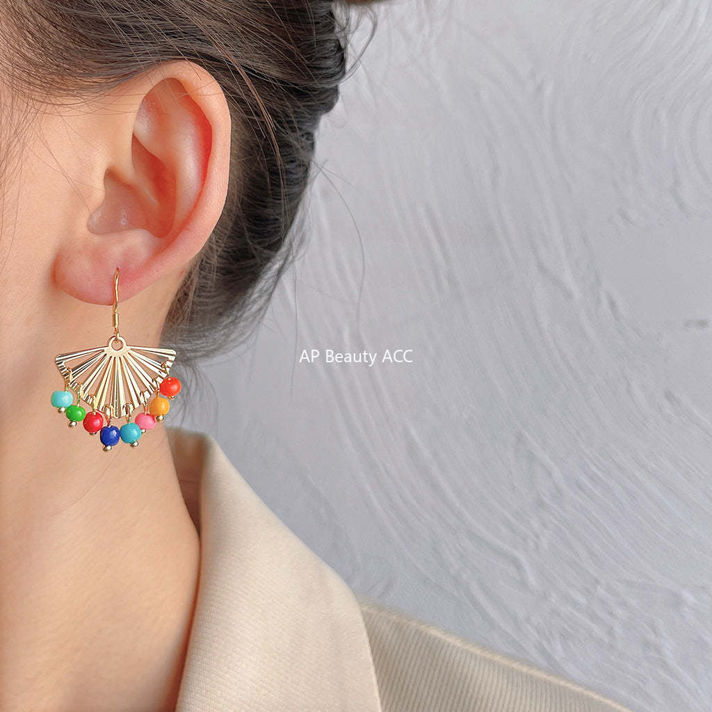 C관 - 보헤미안 스타일 휴양지 느낌 미니 비즈 귀걸이 민속풍 부채형 기하학 고급스러운 귀걸이 [1103] 24.05-4