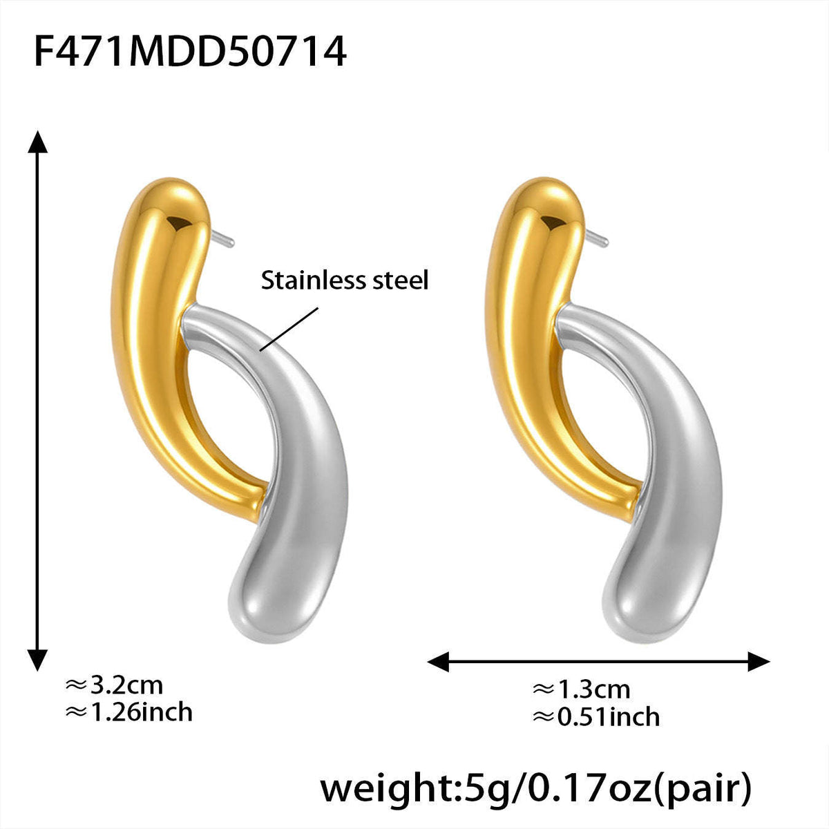 D관 - 18K 도금 물결 라인 투톤 스테인리스 스틸 귀걸이 [F471-F493] 25.07-3