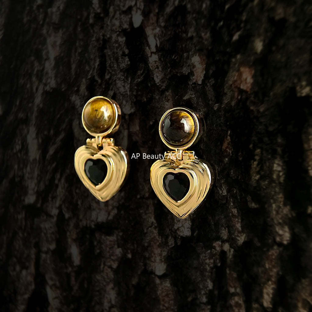 C관 - 천연석 호안석 하트 925 은침 귀걸이 [7187] 25.12-1