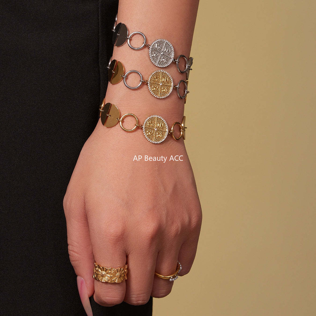 D관 - 스테인리스 스틸 이니셜 원형 펜던트 18K 도금 목걸이 팔찌 [TXP488] 25.11-4