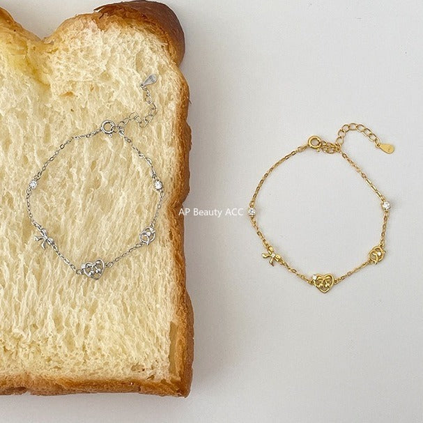 A관 - 925 실버 하트 프레즐 리본 디자인 팔찌 [SL-490] 25.11-1