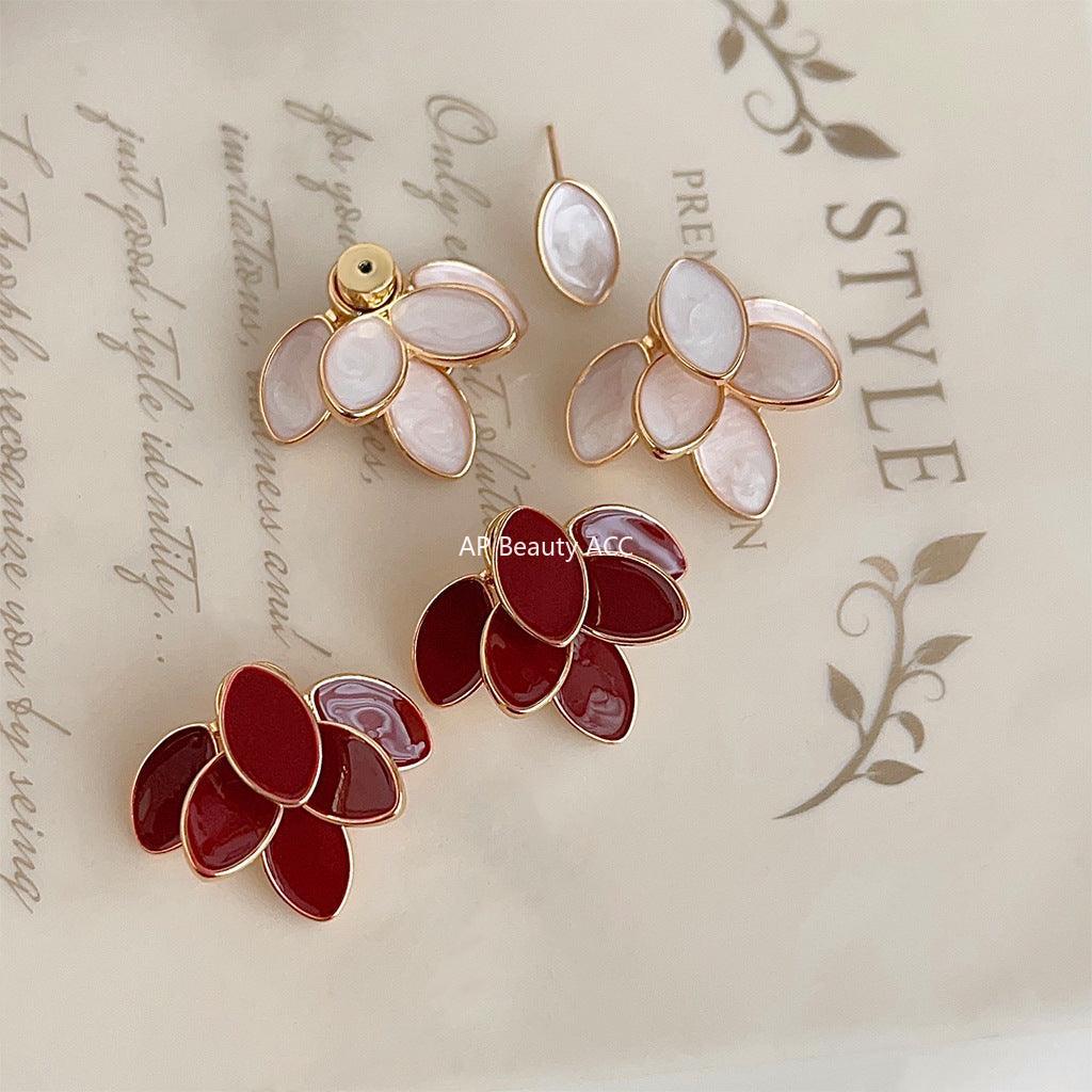 C관 - 입체 나뭇잎 디자인 14K 도금 오일 코팅 에나멜 귀걸이 [3645-3660] 24.03-4