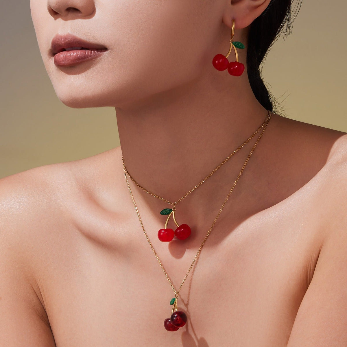 D관 - 스테인리스 스틸 체리 과일 펜던트 목걸이 귀걸이 [TXP423-TXF423] 25.10-2