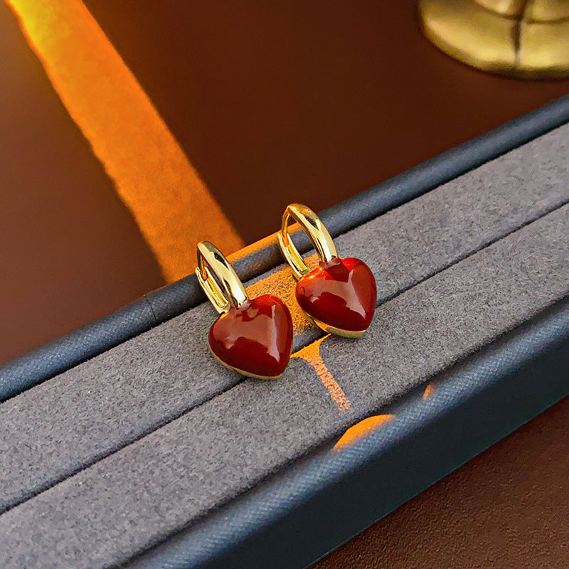 C관 - 순금 도금 오일코팅 하트 메탈 귀걸이 심플하고 레트로한 귀걸이 [E18397] 24.01-3