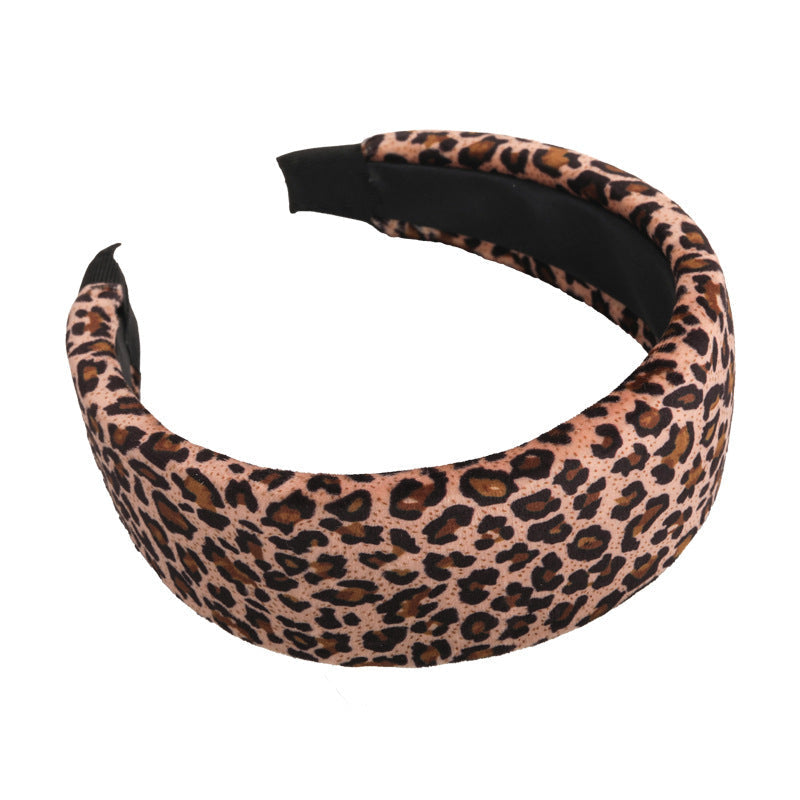 E관 - 스웨이드 호피무늬 패턴 와이드 스펀지 머리띠 [27582] 25.10-3