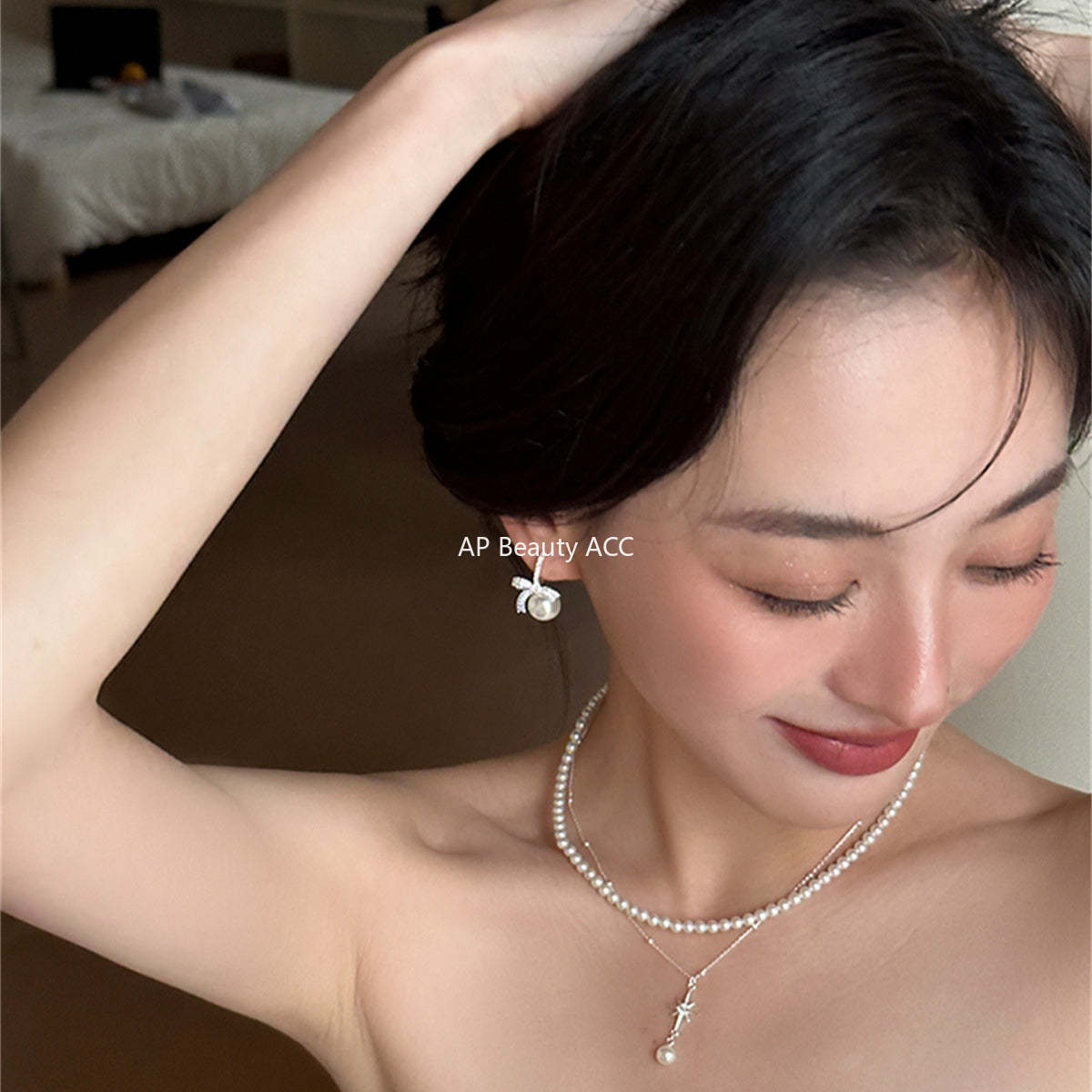 A관 - 925 은침 리본 큐빅 진주 귀걸이 [EH-3754] 25.08-4