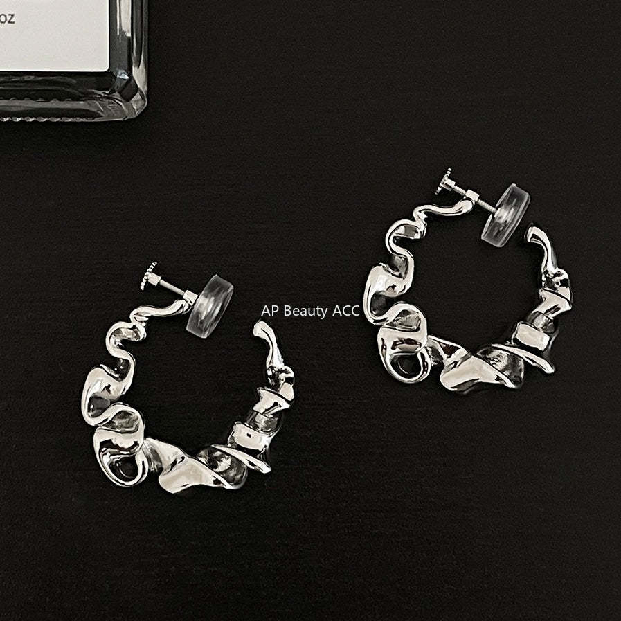 A관 - 비정형 크링클 주름 모양 귀찌 귀걸이 [EJ-59] 25.12-1