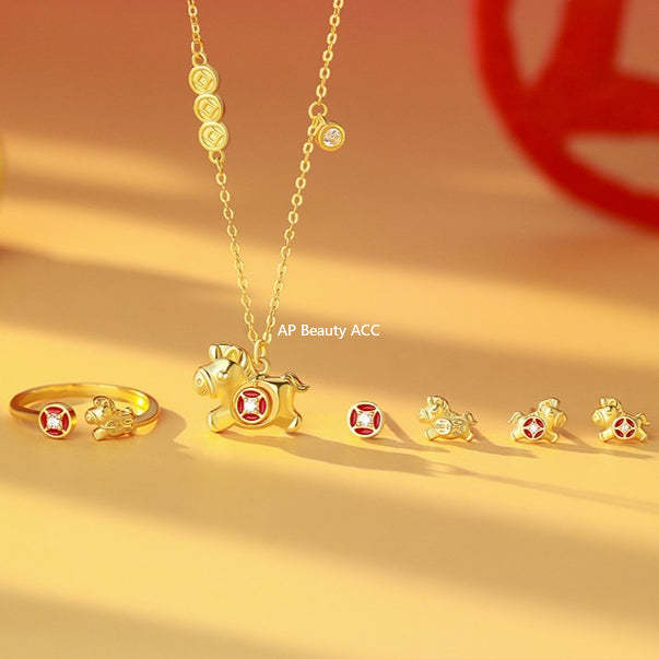 B관 - 999 실버 말 동전 디자인 귀걸이 목걸이 반지 [YC3989E_1 YC10302E_1 YC2294N_1] 25.11-2