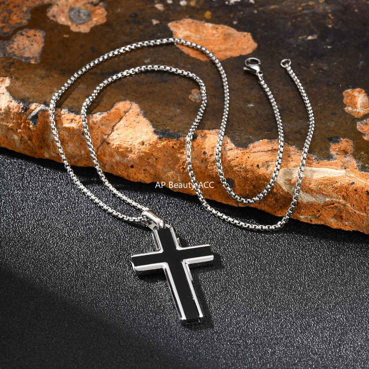 G관 - 스테인리스 스틸 십자가 터키석 호안석 펜던트 목걸이 [PN-2224] 25.12-2