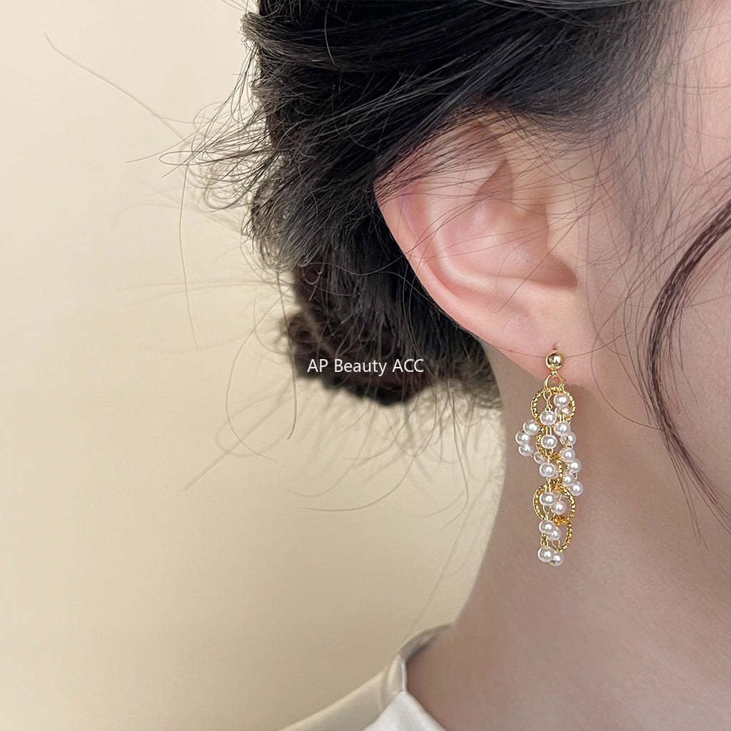 C관 - 14K 도금 프렌치 섬세한 실버 프린지 은침 귀걸이 [4148] 24.05-4