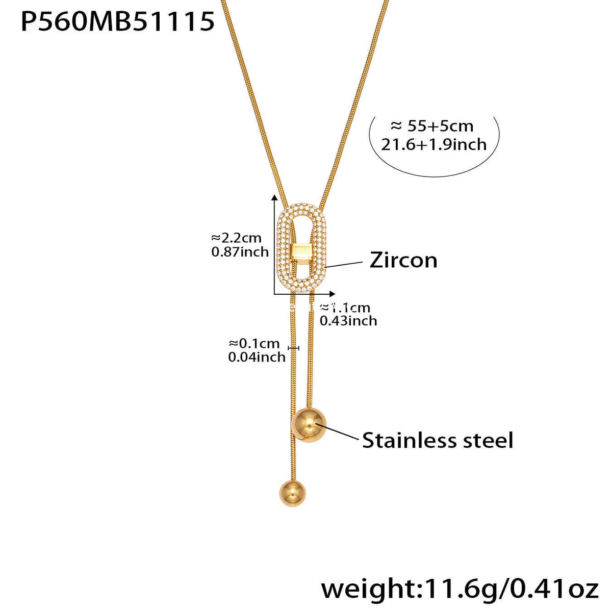 D관 - 큐빅 조절형 18K 도금 스테인리스 스틸 목걸이 [P560] 25.11-3