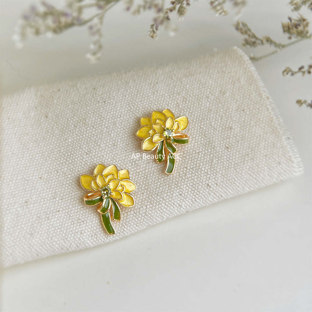 C관 - 플라워 핸드페인팅 큐빅 925 은침 귀걸이 [7228] 25.12-2