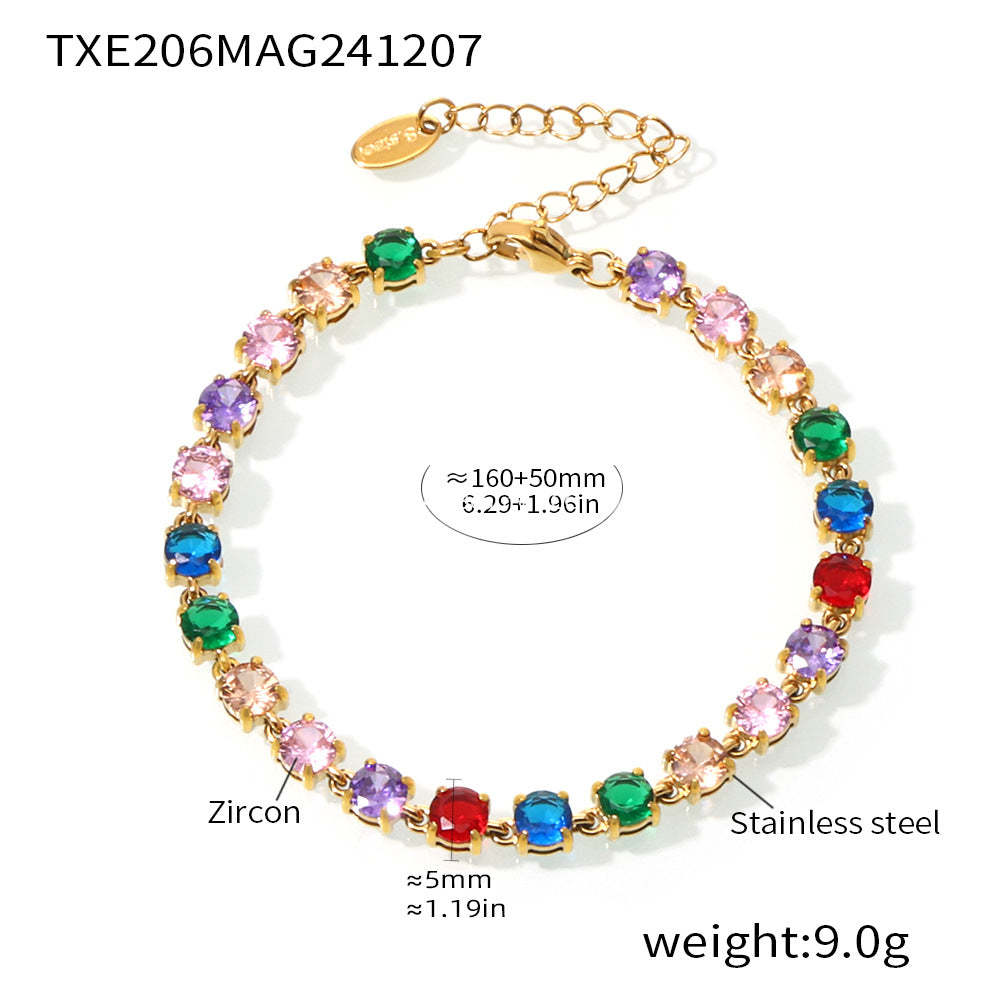 D관 - 18K 골드 도금 스테인리스 스틸 핸드메이드 5mm 컬러 큐빅 목걸이 팔찌 [TXP206-TXE206] 24.12-2