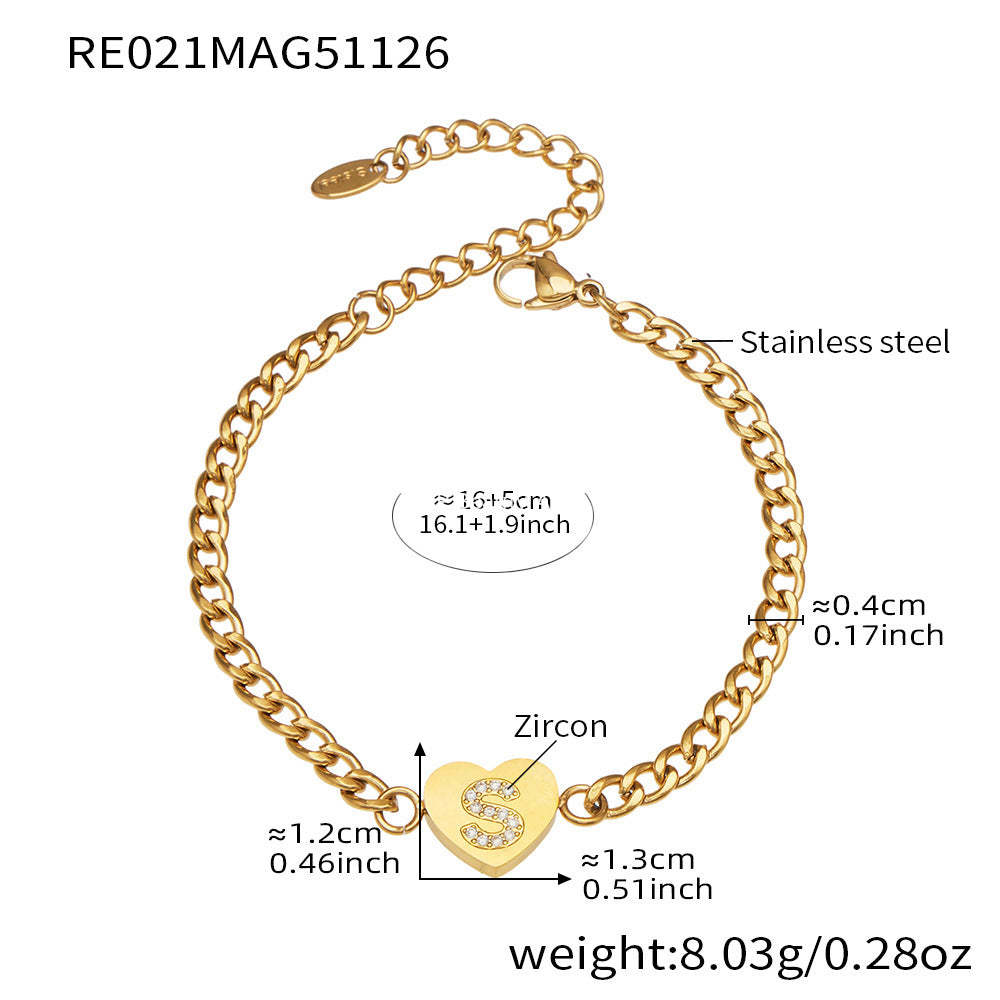 D관 - 스테인리스 스틸 하트 알파벳 큐빅 18K 도금 펜던트 목걸이 [RP021] 25.12-1