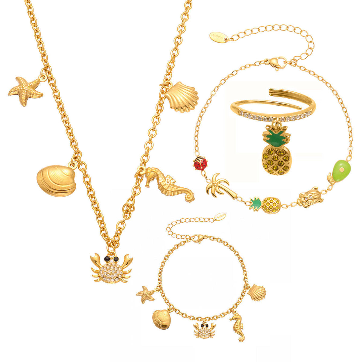 D관 - 스테인리스 스틸 게 조개 파인애플 큐빅 펜던트 목걸이 팔찌 반지 [TXP443] 25.10-4