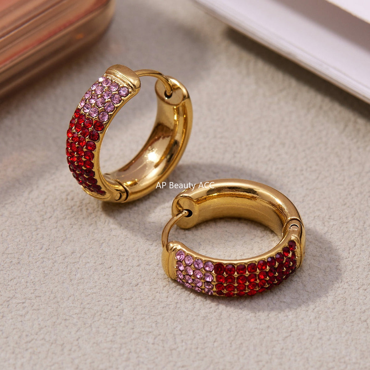 D관 - 스테인리스 컬러 믹스 큐빅 18K 도금 후프 링 귀걸이 [F931] 25.11-2