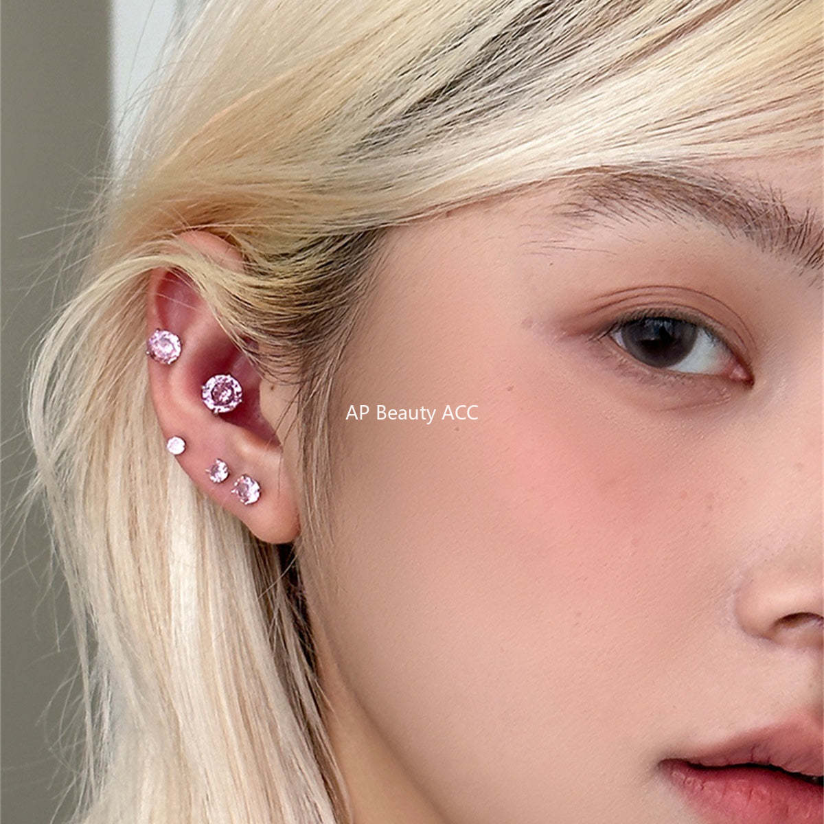 A관 - 999 실버 핑크 큐빅 스터드 귀걸이 [EH-4094] 25.10-2