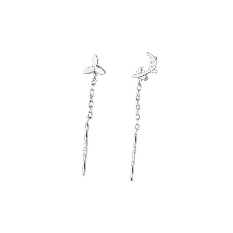 B관 - 999 실버 꽃잎 줄기 모양 드롭 귀걸이 [YC2156E_1] 25.09-4