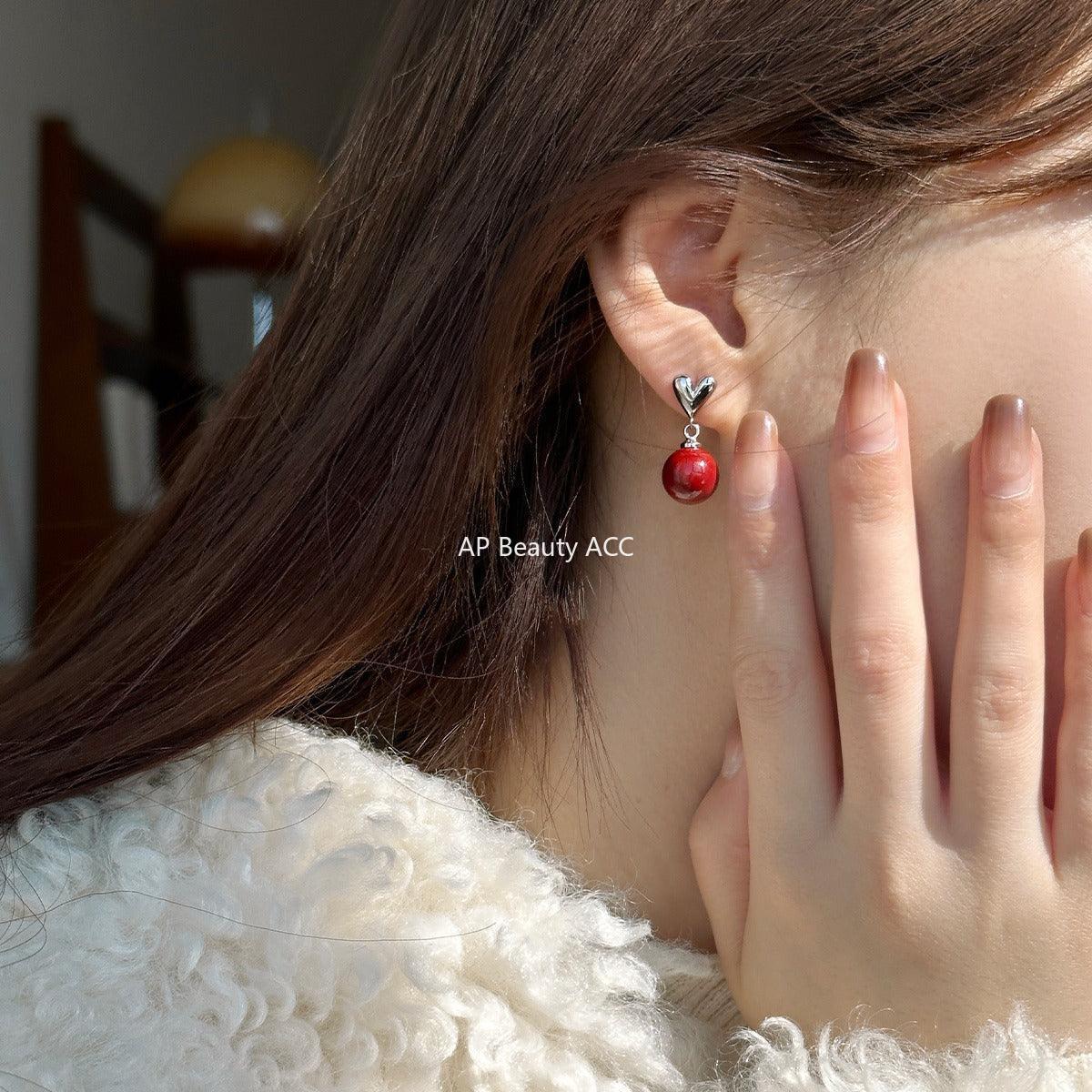 A관 - 새해 고급스러운 주사 하트 은침 귀걸이 [EH-2615] 24.02-1