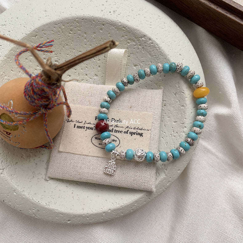 A관 - 925 실버 터키석 자금사 비즈 팔찌 [1529] 25.11-3