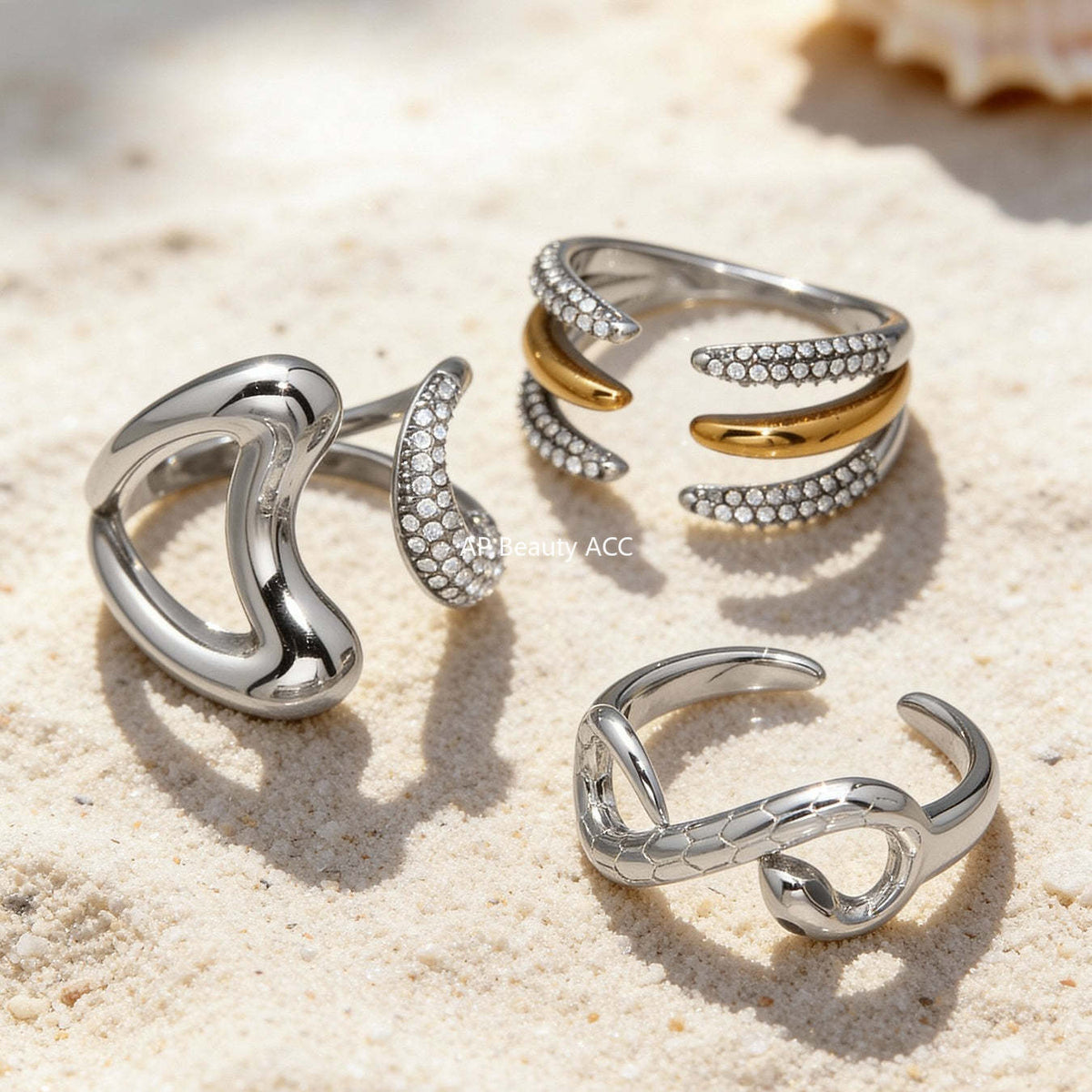 D관 - 스테인리스 스틸 18K 도금 미니 큐빅 오픈형 반지 [A382-A-A622-A674] 25.12-3