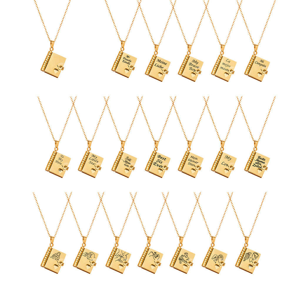 D관 - 스테인리스 스틸 18K 도금 미니 오픈 북 각인 펜던트 목걸이 [RP022] 25.12-3