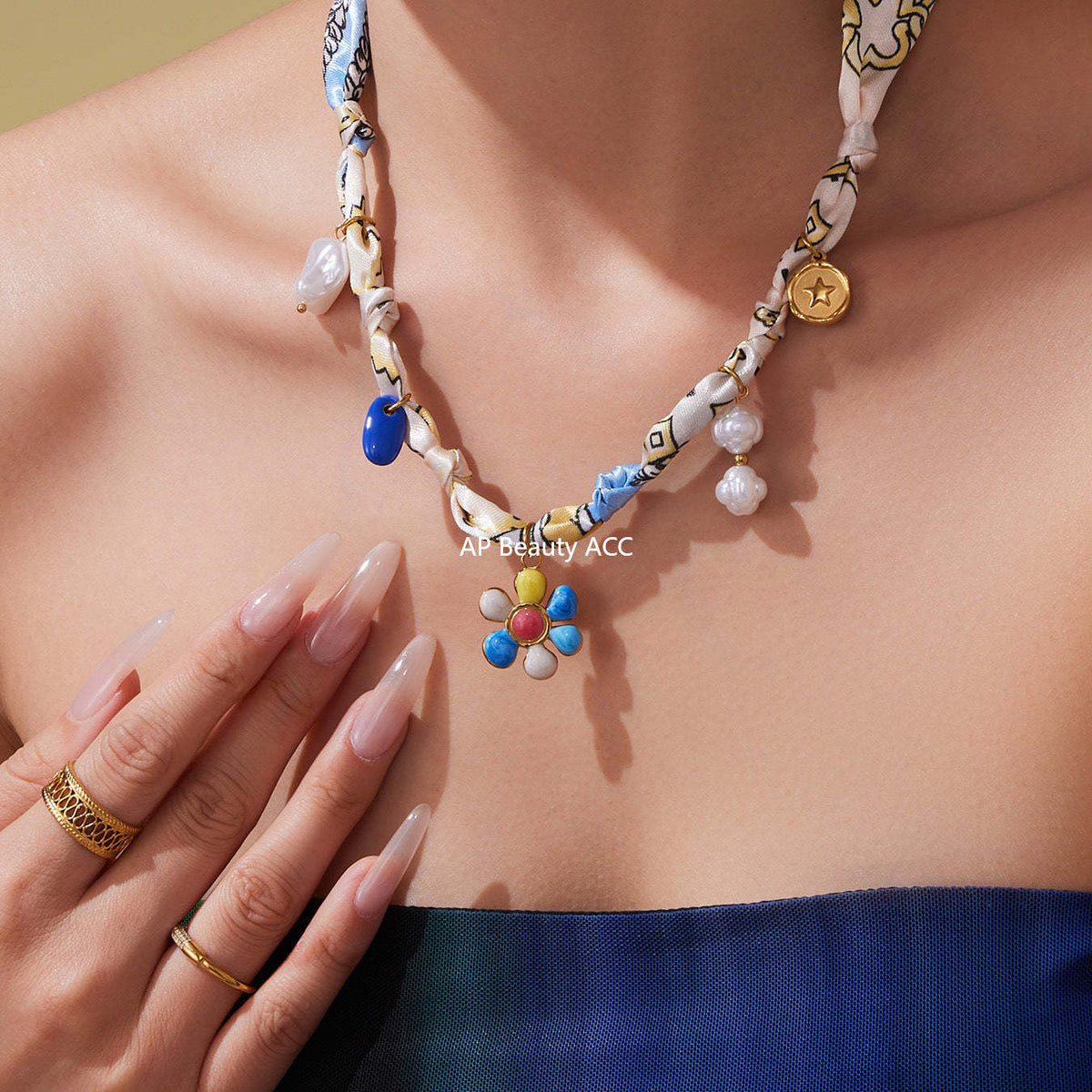 D관 - 스테인리스 스틸 호안석 진주 펜던트 스카프 목걸이 [P2178] 25.10-2